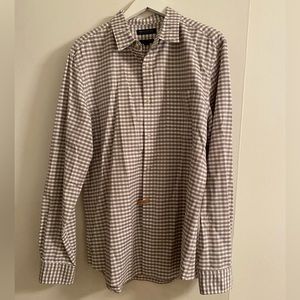 Banana Republic Grant Fit Grey and White Gingham Button Down Shirt Size L